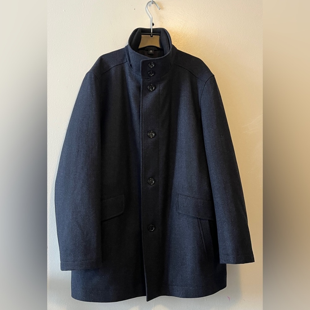 HUGO BOSS Coxtan Virgin Tweed Wool Blend Coat With Bib Charcoal Sz 46R Car Coat - Picture 3 of 16